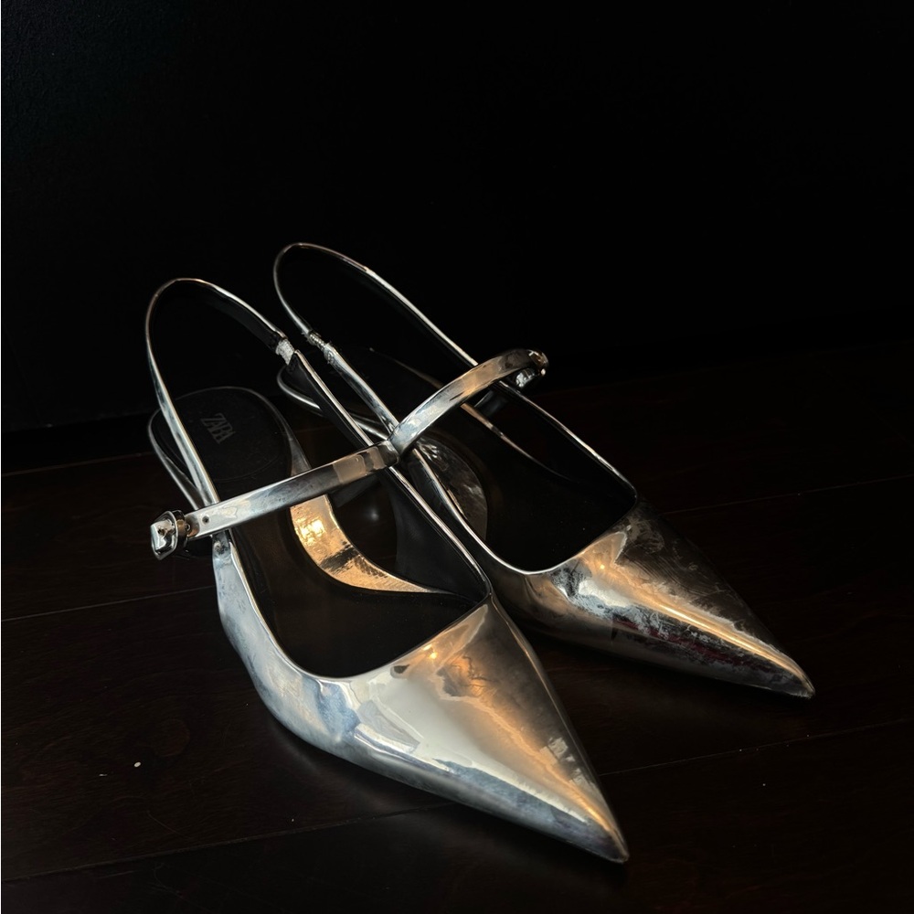 Zara Metallic Silver Pointed Heels